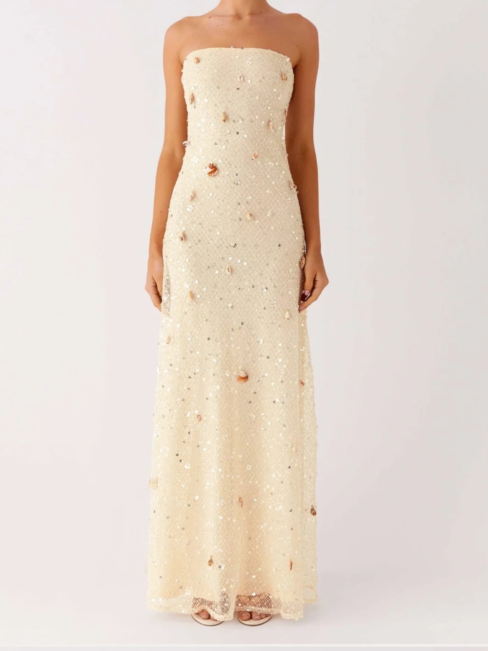 Peppermayo Cream Sequin and Shell Maxi Dress